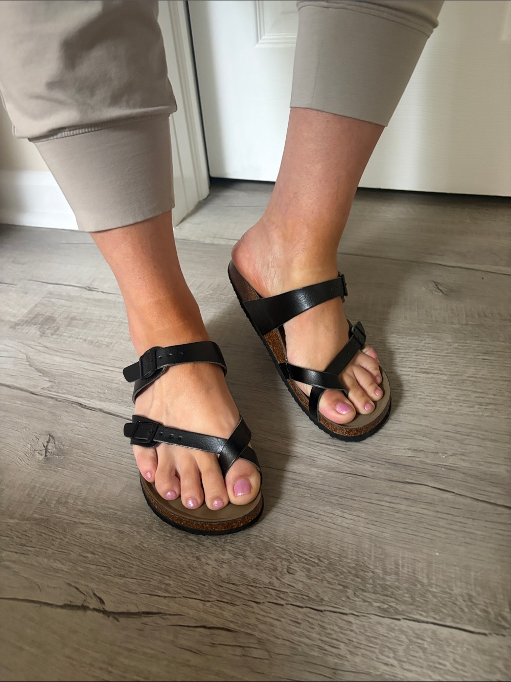 Black Women’s Strappy Cork Footbed Sandals